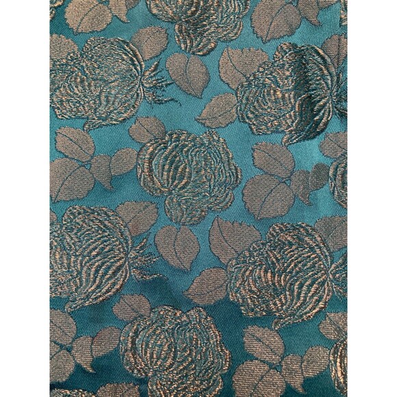 Vintage 60s Pencil Skirt 1960s Teal & Gold Floral Spring Cocktail Size Small - Picture 3 of 4